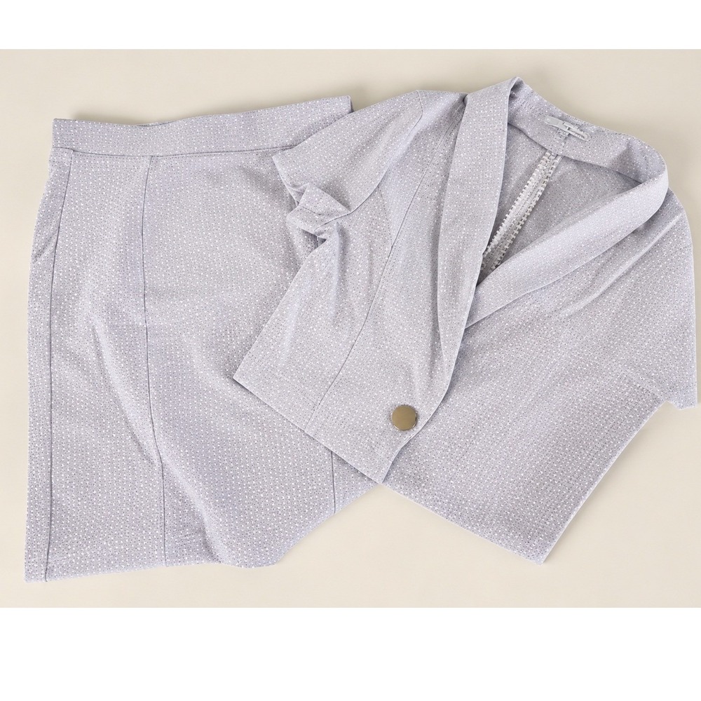 Haute Monde Womens Skirt Set Purple White Geometric Blazer Mini Skirt Small
